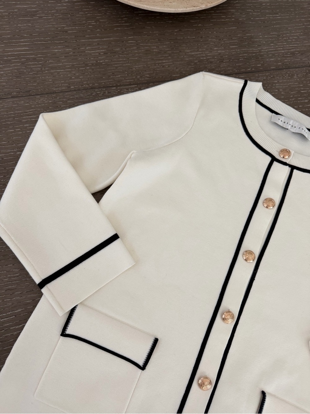 Anthropologie - Endless Rose - white black trim knit sweater ruffle mini dress - Picture 8 of 14